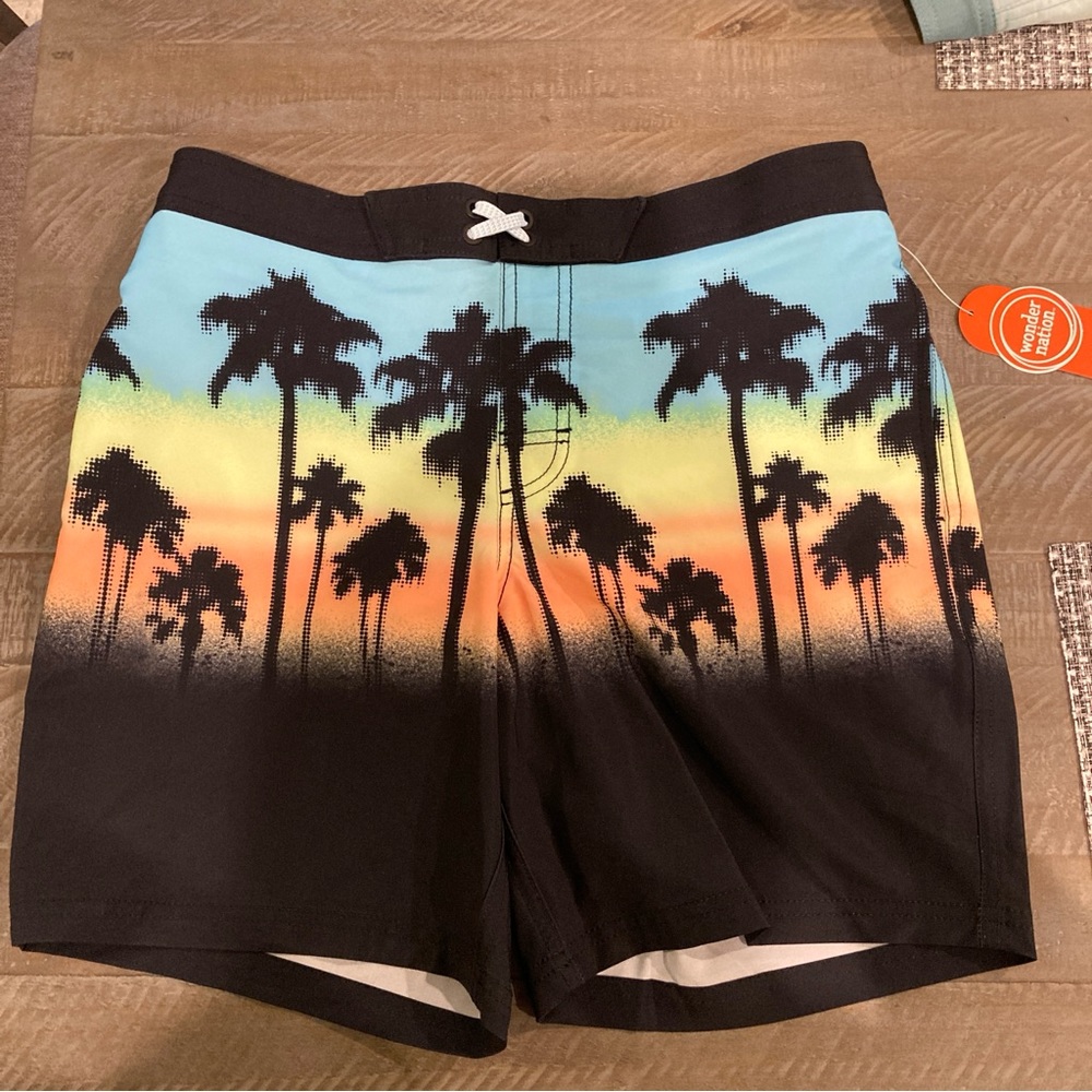 🆕 Wonder Nation Tropical Palm Trees Board Swim Shorts Size Large Husky